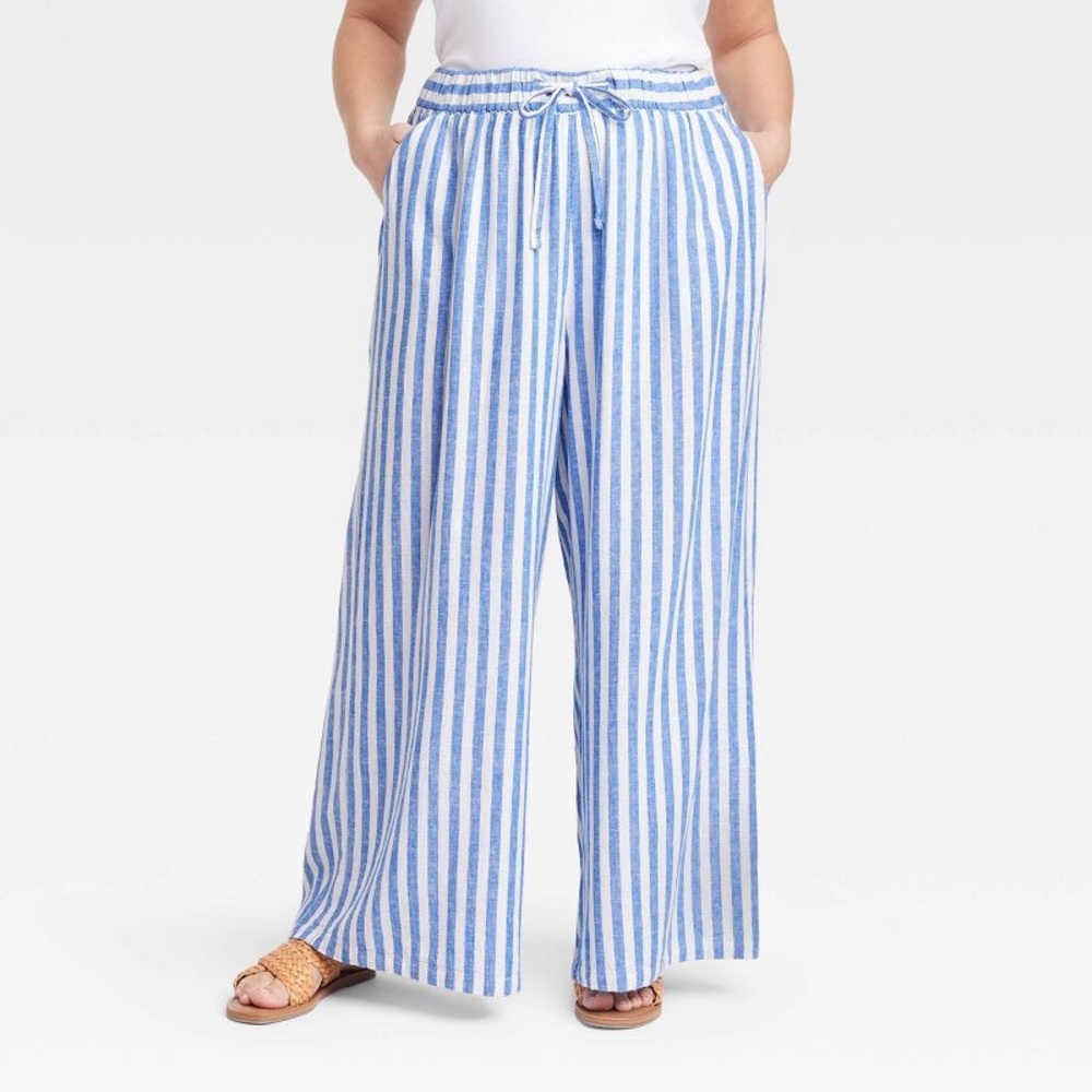Ava & Viv Blue and White Wide Leg Pants